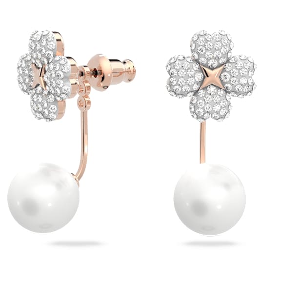 Boucles d’oreilles transformables Latisha, Fleur, Blanches, Doré à l’or rose 18 carats (750/1000) - Swarovski, 5636487
