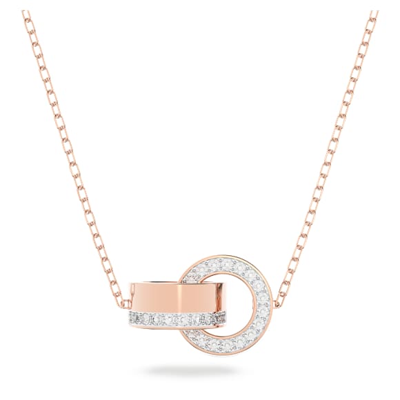 Hollow pendant, Interlocking loop, White, Rose gold-tone plated - Swarovski, 5636496