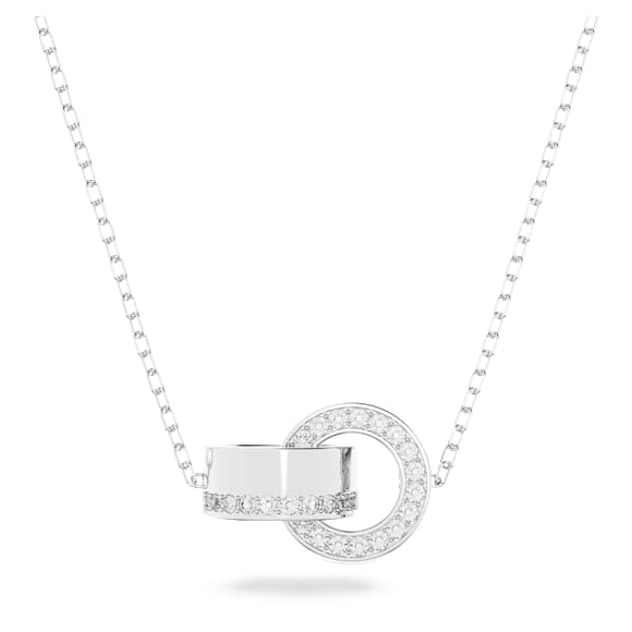 Hollow pendant, Interlocking loop, White, Rhodium plated - Swarovski, 5636497