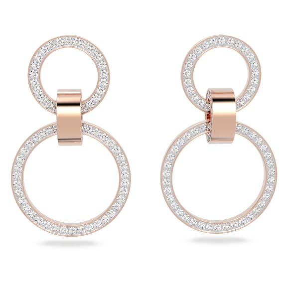 Anneaux d'oreilles Hollow, Blanches, Placage de ton or rosé - Swarovski, 5636502