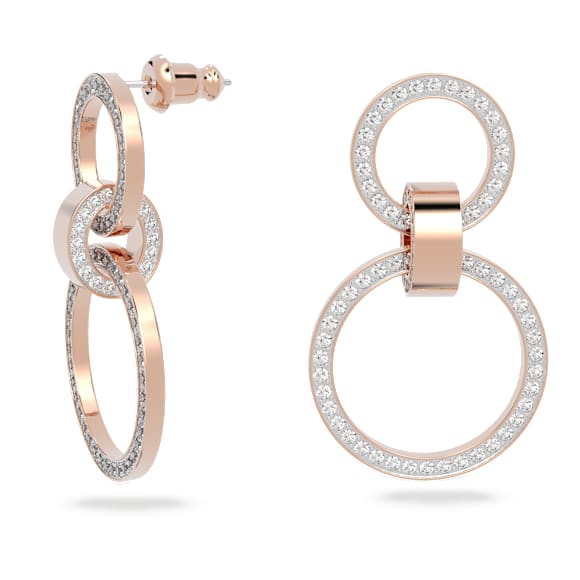 Anneaux d'oreilles Hollow, Blanches, Placage de ton or rosé - Swarovski, 5636502