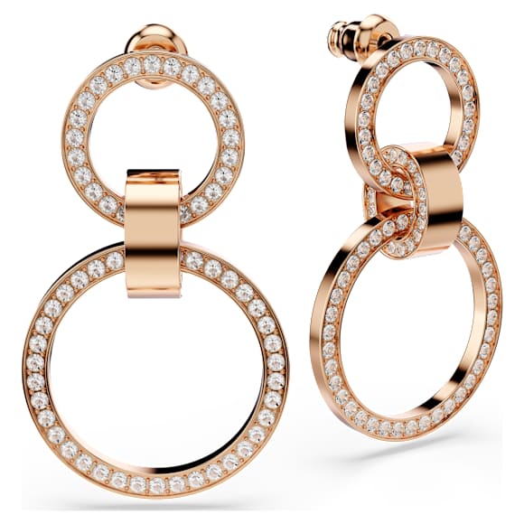 Dextera 大圈耳环, 白色, 玫瑰金色饰面 - Swarovski, 5636502