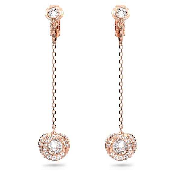 Generation 夹式耳环, 长款, 白色, 镀玫瑰金色调 - Swarovski, 5636508