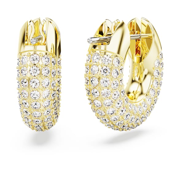 Dextera 大圈耳環, 細碼, 白色, 鍍金（金色飾面） - Swarovski, 5636530