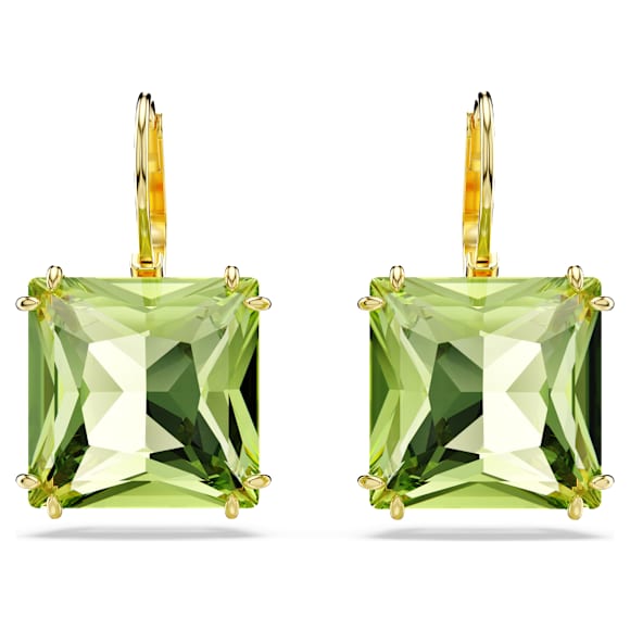 Millenia 드롭 이어링, 스퀘어 컷, 그린, 골드 톤 플래팅 - Swarovski, 5636564