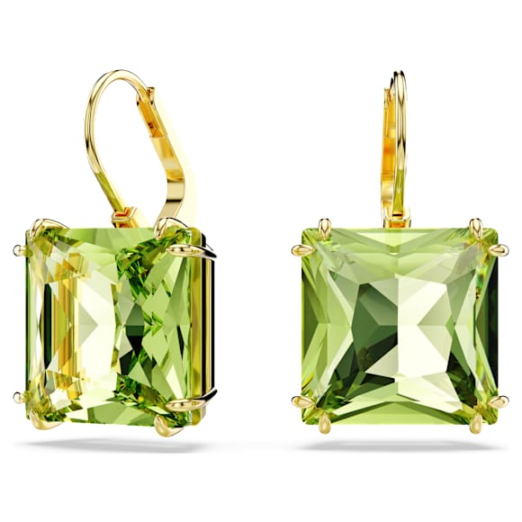 Millenia 드롭 이어링, 스퀘어 컷, 그린, 골드 톤 플래팅 - Swarovski, 5636564