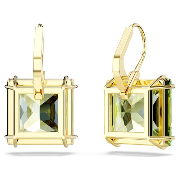 Millenia 드롭 이어링, 스퀘어 컷, 그린, 골드 톤 플래팅 - Swarovski, 5636564
