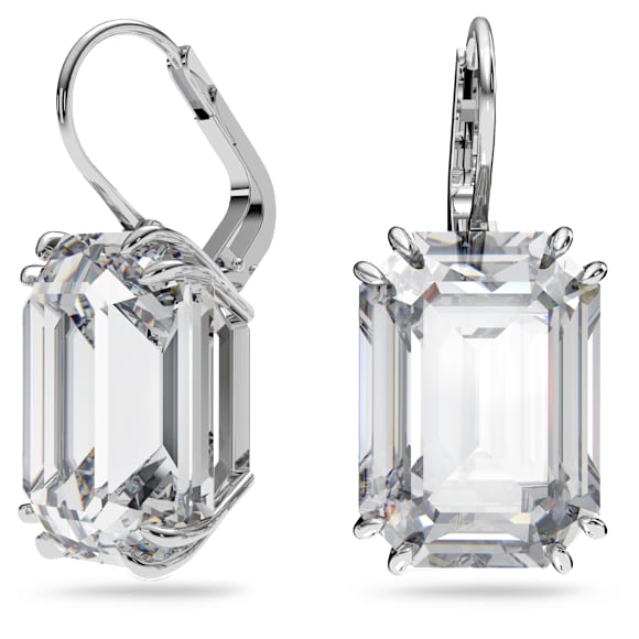 Millenia Drop-Ohrhänger, Oktagon-Schliff, Weiß, Rhodiniert - Swarovski, 5636569