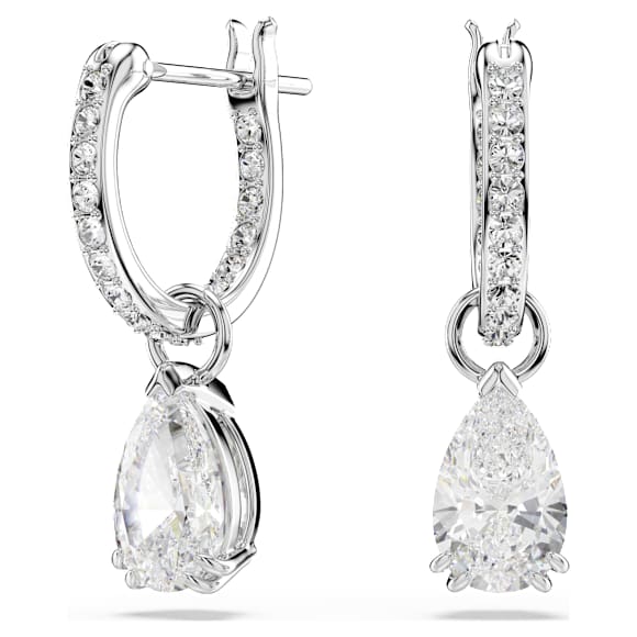 Millenia 후프 이어링, 피어 컷, 화이트, 로듐 플래팅 - Swarovski, 5636716