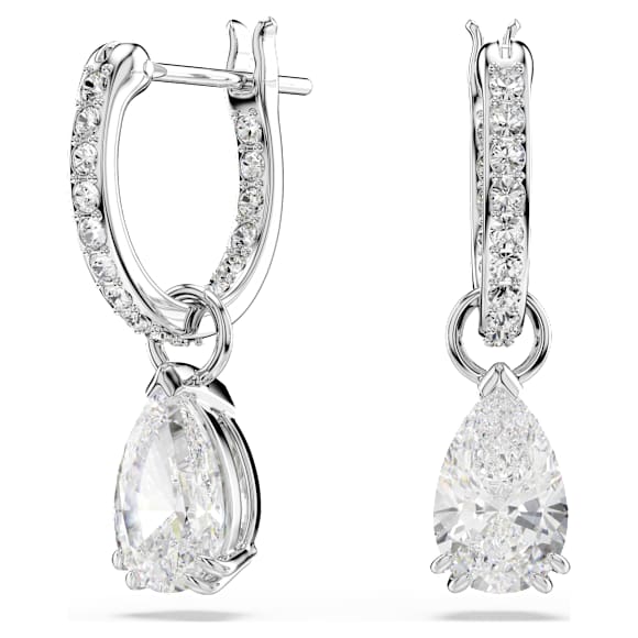 Millenia 후프 이어링, 피어 컷, 화이트, 로듐 플래팅 - Swarovski, 5636716
