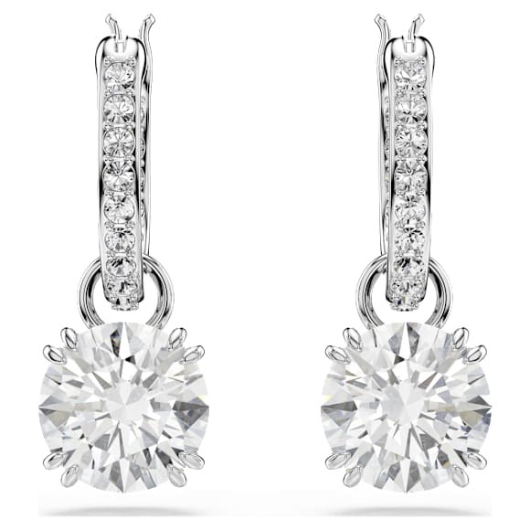 Cercei cu drop Constella, Tăietură rotundă, Albi, Placat cu rodiu - Swarovski, 5636717