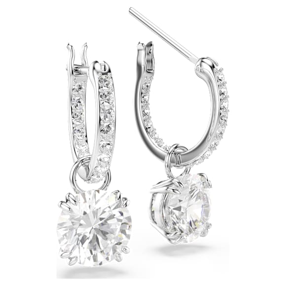 Cercei cu drop Constella, Tăietură rotundă, Albi, Placat cu rodiu - Swarovski, 5636717
