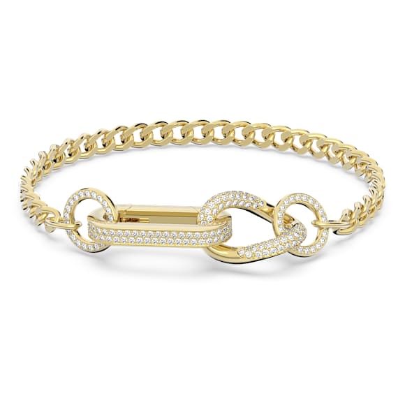 Dextera bracelet, Pavé, Mixed links, White, Gold-tone plated Dextera bracelet, Pavé, Mixed links, White, Gold-tone plated