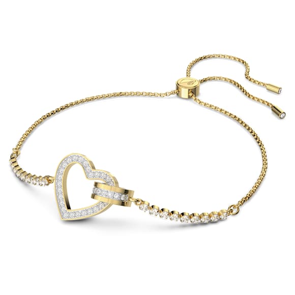 Lovely สร้อยข้อมือ, หัวใจ, ขาว, ตกแต่งผิวด้วยทองคำ 18K - Swarovski, 5636964