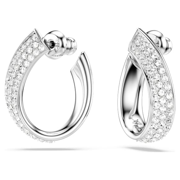 Exist hoop earrings, Small, White, Rhodium plated - Swarovski, 5637563