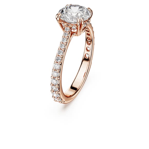 Stilla cocktail ring, Round cut, Pavé, White, Rose gold-tone