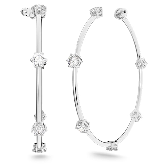 Constella 大圈耳环, 圆形切割, 小码, 白色, 镀铑 - Swarovski, 5638698