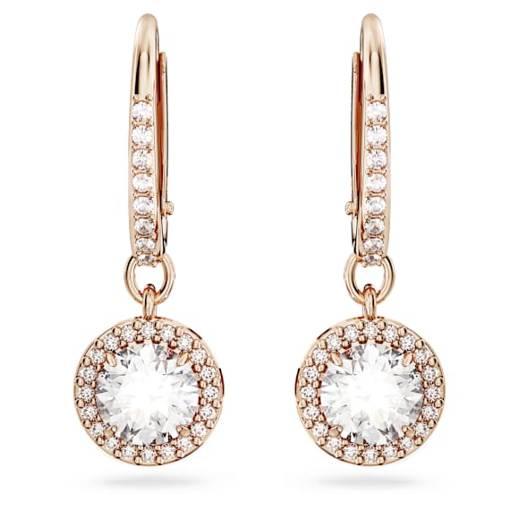 Brincos compridos Una Angelic, Lapidação redonda, Pavé, Branco, Acabamento em ouro rosa de 18 quilates - Swarovski, 5638769