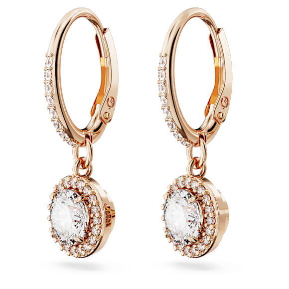 Brincos compridos Una Angelic, Lapidação redonda, Pavé, Branco, Acabamento em ouro rosa de 18 quilates - Swarovski, 5638769