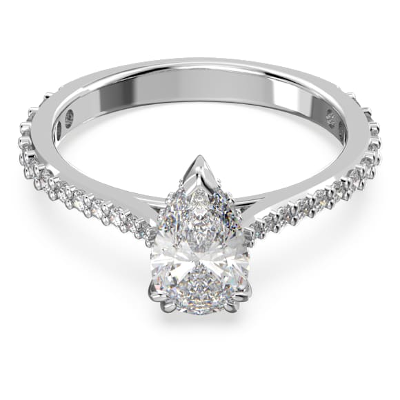 Anillo de cóctel Stilla, Talla pera, Pavé, Blanco, Baño de rodio - Swarovski, 5638776