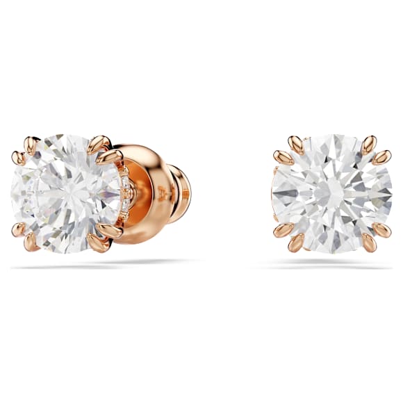 Brincos stud Stilla, Lapidação redonda, Branco, Acabamento em ouro rosa de 18 quilates - Swarovski, 5638801