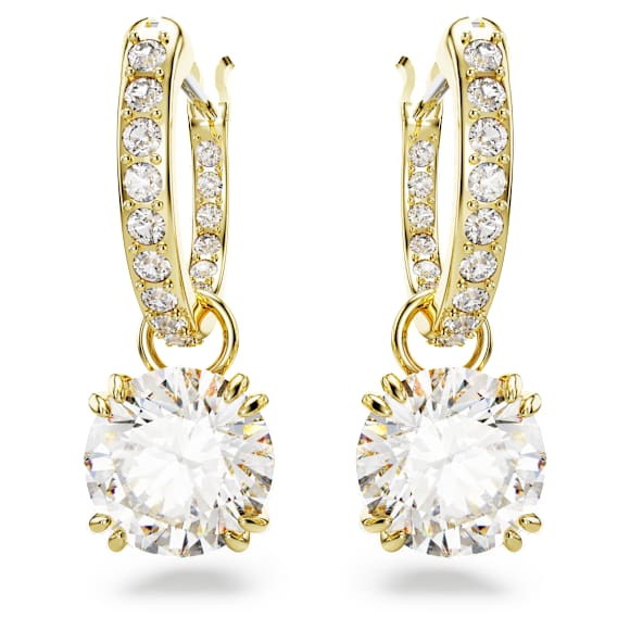 Constella drop earrings, Round cut, White, Gold-tone plated - Swarovski, 5638802