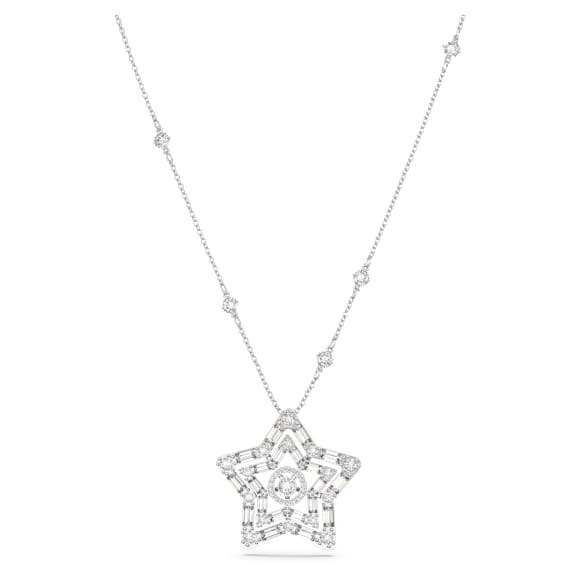 Colgante Stella, Tallas mixtas, Estrella, Blanco, Baño de rodio - Swarovski, 5639024