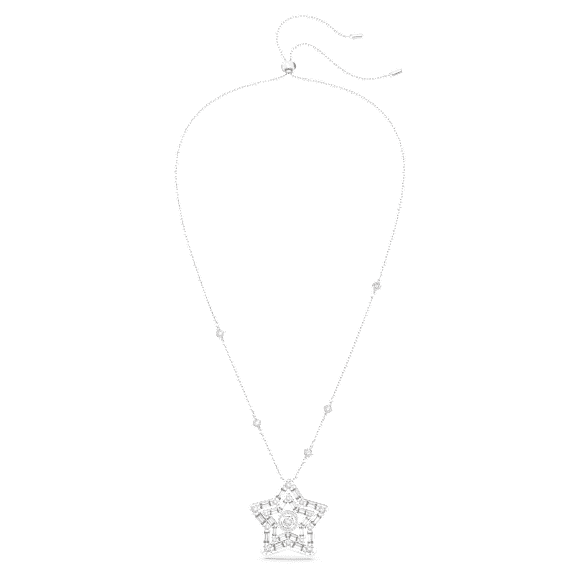 Colgante Stella, Tallas mixtas, Estrella, Blanco, Baño de rodio - Swarovski, 5639024