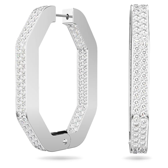 ต่างหูแบบห่วง Dextera, ทรงแปดเหลี่ยม, ขนาดใหญ่, ขาว, เคลือบโรเดียม - Swarovski, 5639099