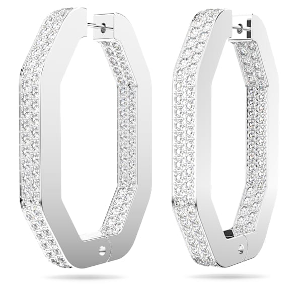 ต่างหูแบบห่วง Dextera, ทรงแปดเหลี่ยม, ขนาดใหญ่, ขาว, เคลือบโรเดียม - Swarovski, 5639099