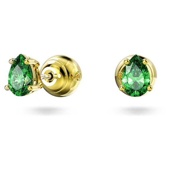 Orecchini a lobo Chroma, Taglio Pear, Verdi, Finitura oro 18K - Swarovski, 5639120