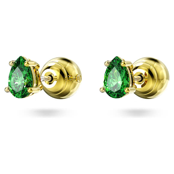 Orecchini a lobo Chroma, Taglio Pear, Verdi, Finitura oro 18K - Swarovski, 5639120