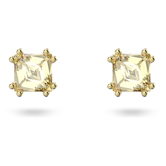 Chroma stud earrings, Cushion cut, Yellow, Gold-tone plated - Swarovski, 5639124