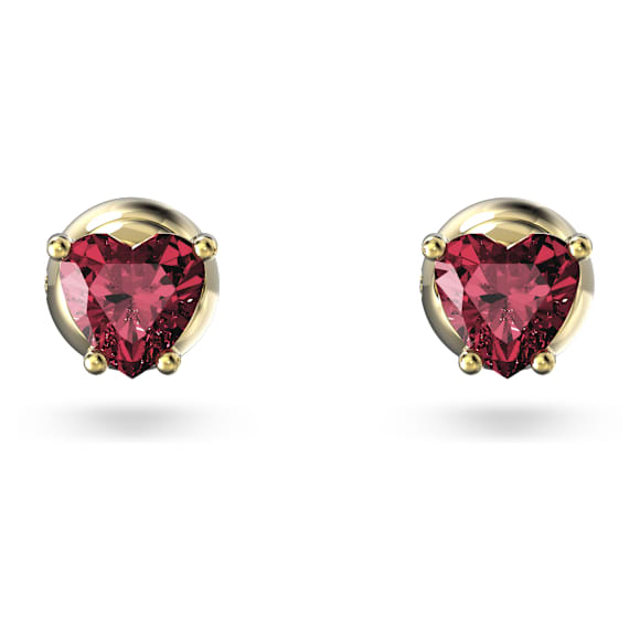 Chroma stud earrings, Heart, Red, 18K gold finish - Swarovski, 5639133