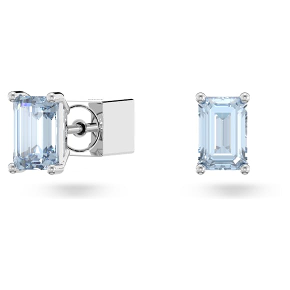 Chroma stud earrings, Cushion cut, Blue, Rhodium plated - Swarovski, 5639134