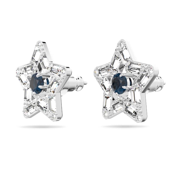 Stella 耳钉, 混合切割, 星星, 蓝色, 镀铑 - Swarovski, 5639188