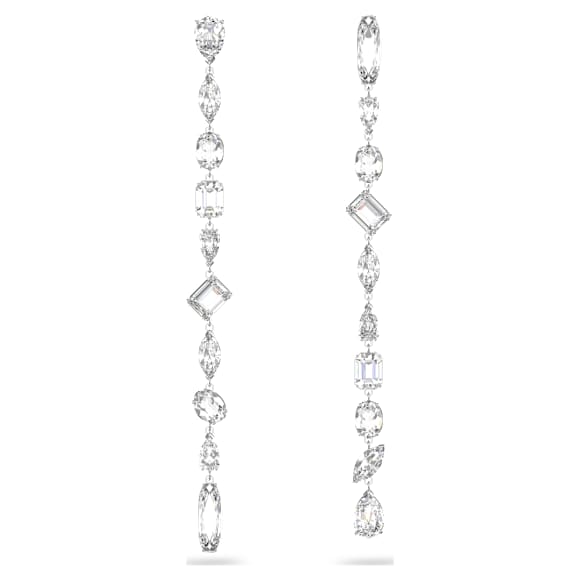 Gema 水滴形耳环, 非对称设计, 混合切割, 超长款, 白色, 镀铑 - Swarovski, 5639328