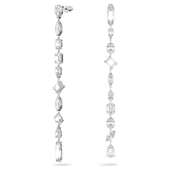 Gema 水滴形耳环, 非对称设计, 混合切割, 超长款, 白色, 镀铑 - Swarovski, 5639328