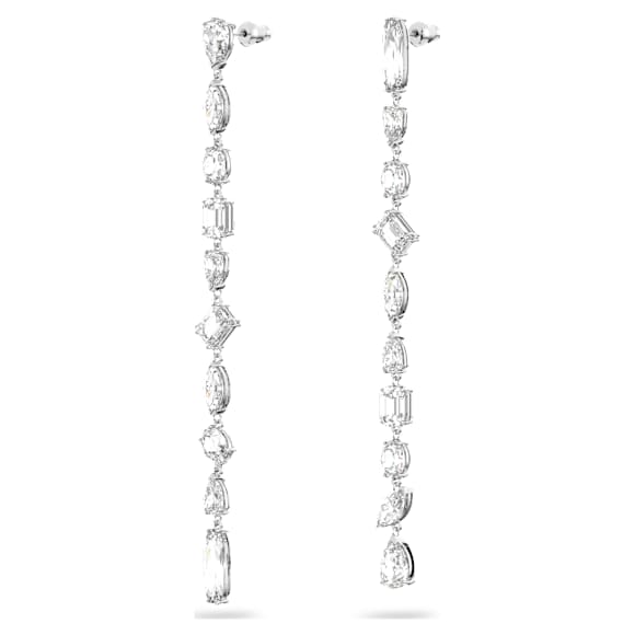 Gema 水滴形耳环, 非对称设计, 混合切割, 超长款, 白色, 镀铑 - Swarovski, 5639328