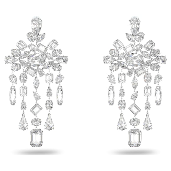 Gema 夹式耳环, 混合切割, 垂饰, 白色, 镀铑 - Swarovski, 5639329