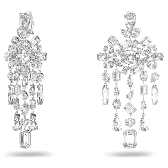 Gema 夹式耳环, 混合切割, 垂饰, 白色, 镀铑 - Swarovski, 5639329