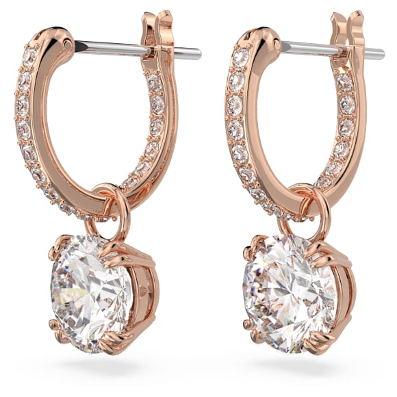 Constella drop earrings, Round cut, White, Rose gold-tone plated - Swarovski, 5639975