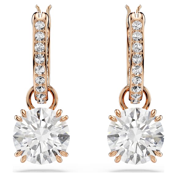 Stilla drop earrings, Round cut, White, Rose gold-tone plated - Swarovski, 5639975