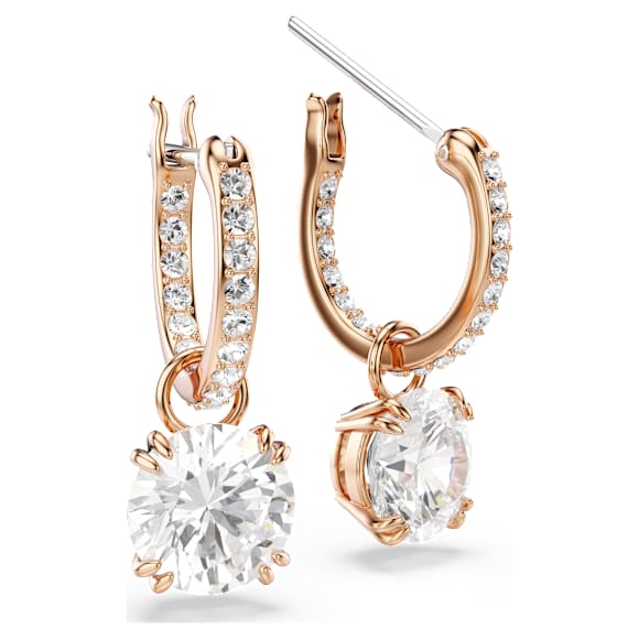 Stilla drop earrings, Round cut, White, Rose gold-tone plated - Swarovski, 5639975
