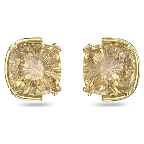 Harmonia stud earrings, Cushion cut, Gold tone, Gold-tone plated - Swarovski, 5640044