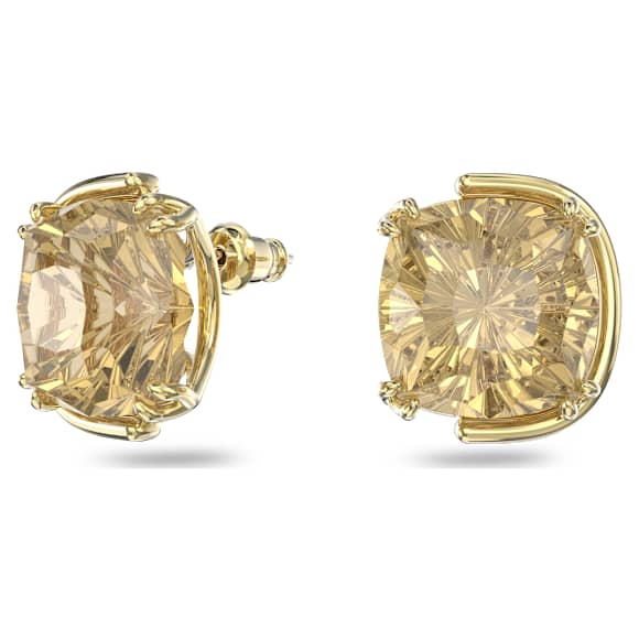 Harmonia stud earrings, Cushion cut, Gold tone, Gold-tone plated - Swarovski, 5640044