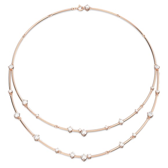 Constella layered necklace, Round cut, White, Rose gold-tone plated - Swarovski, 5640283