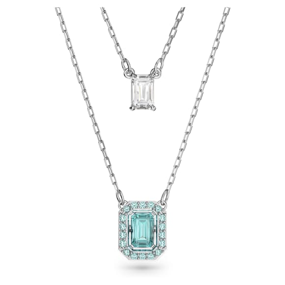 Una 层次项链, 八角形切割, 藍色, 镀铑 - Swarovski, 5640557