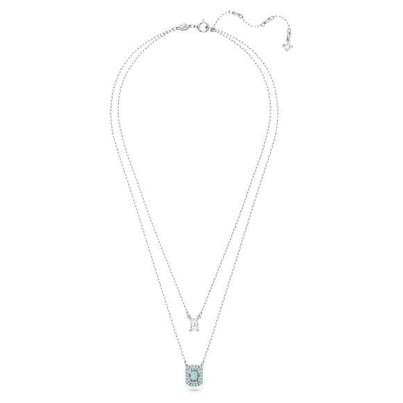 Una 层次项链, 八角形切割, 藍色, 镀铑 - Swarovski, 5640557