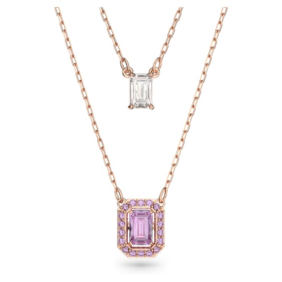 Collier multi rangs Una, Taille octogonale, Violet, Placage de ton or rosé - Swarovski, 5640558